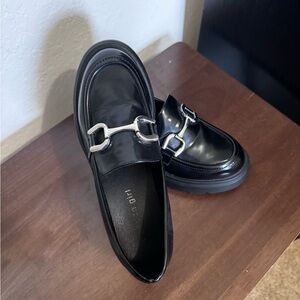 Black Loafers with Silver Buckle